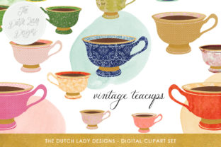 Download Vintage Teacup Clipart Set - Vintage & Golden Style - Watercolor Circles Included - INSTANT DOWNLOAD - Premium Resources