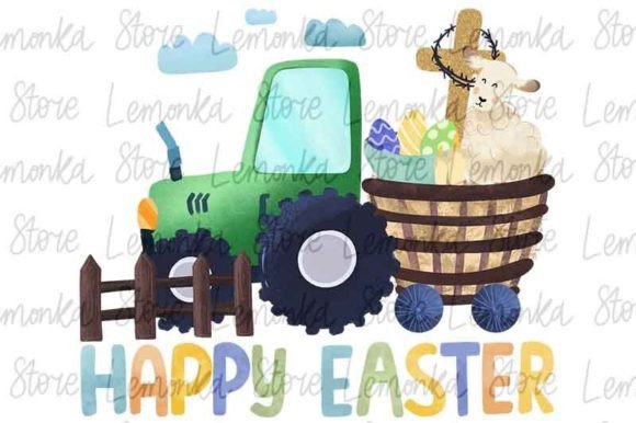 Download Happy Easter Tractor with Cute Lamb Png - Lamb png Collection